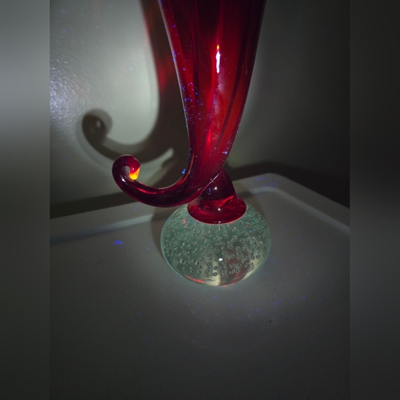 Antique Vintage Pairpoint Ruby Vase Crystal Bubble Ball Cadmium Glow - Picture 6 of 9